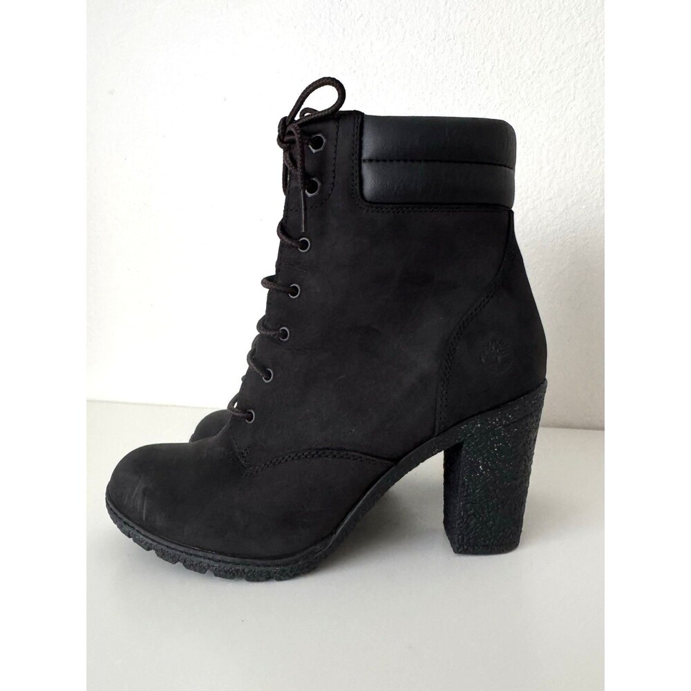 Timberland Tillston 6” Boots Black Nubuck Leather Lace Up Block Heel Women 9
